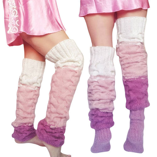 Women Winter Legwarmer Knitted Socks Multicolor Gradient Overknee Stackable Socks
