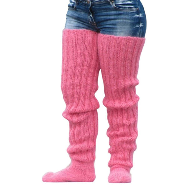 Solid Color Knitted Wool Socks For Women Above The Knee
