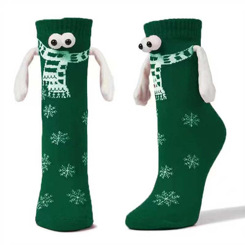 Funny Doll Mid Tube Socks Magnetic Holding Hand Socks Scarf Green Socks Christmas Gifts