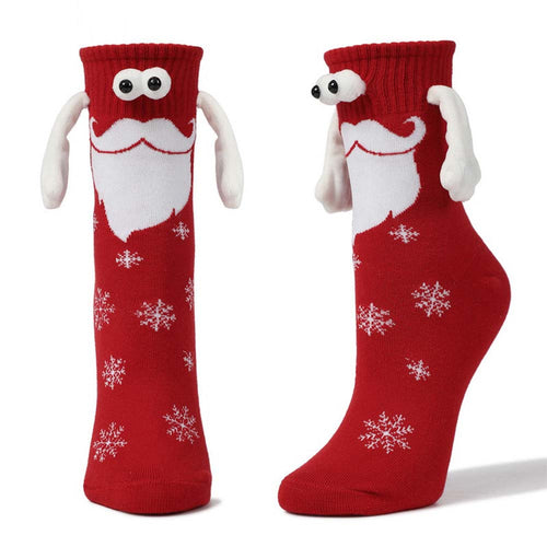 Funny Doll Mid Tube Socks Magnetic Holding Hand Socks Santa Claus Red Socks Christmas Gifts