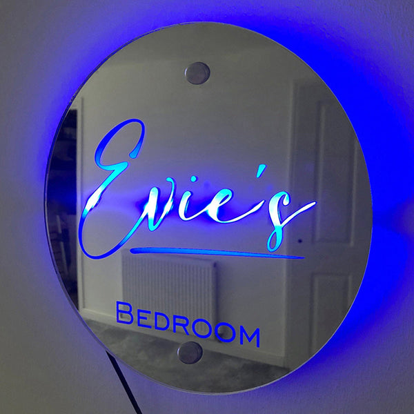 Custom Name Round Mirror Marquee Light Gift for Wall Art - Light Up Colorful Mirror Anniversary Birthday Gifts