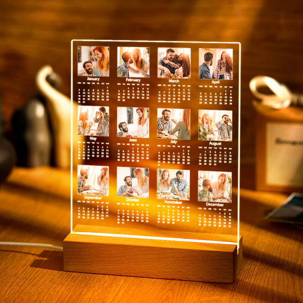 Custom Photo Acrylic Night Light Calendar Design Home Decoration Personalized 12 Pictures Valentine's Day Gift for Lover