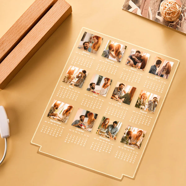 Custom Photo Acrylic Night Light Calendar Design Home Decoration Personalized 12 Pictures Valentine's Day Gift for Lover