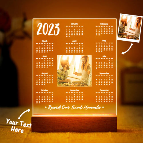 Custom Acrylic Night Light 2023 Calendar Design Home Decor Personalized Photo and Text Valentine's Day Gift for Lover