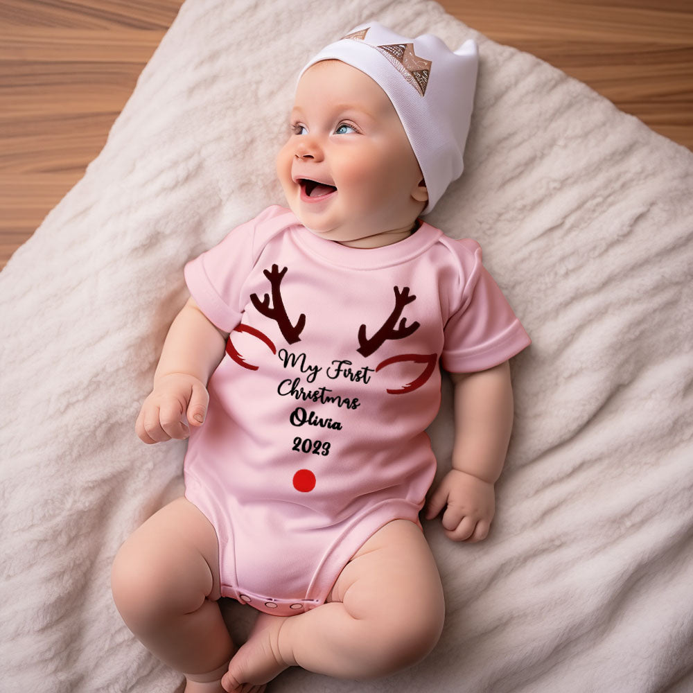 Custom Name Baby's First Christmas Onesie Bodysuits