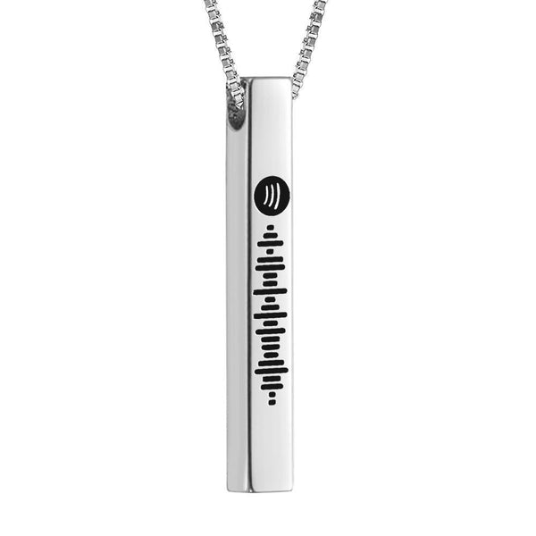 Spotify Code Music Necklace Custom 3D Engraved Vertical Bar Necklace Stainless Steel