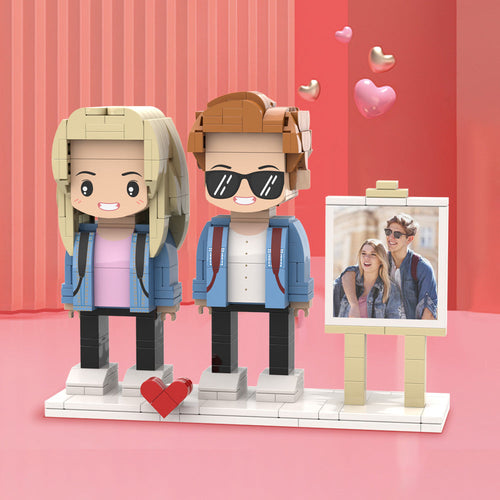 Valentine's Day Gifts Full Body Customizable 2 People Photo Frame Custom Cute Brick Figures