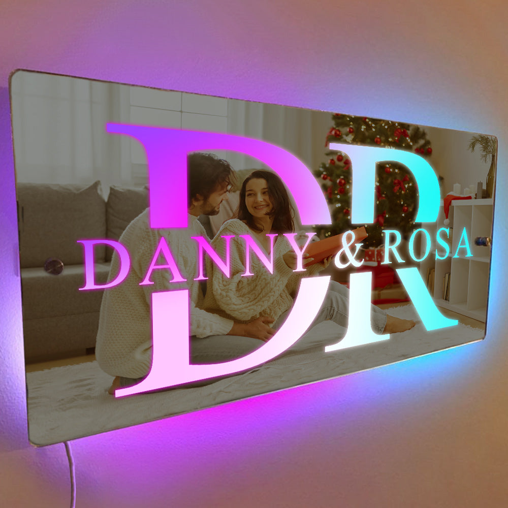 Personalized Name Mirror Light House Sign Couple Gift