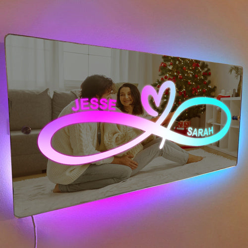 Personalized Name Mirror Light Infinity Heart Couple Gift