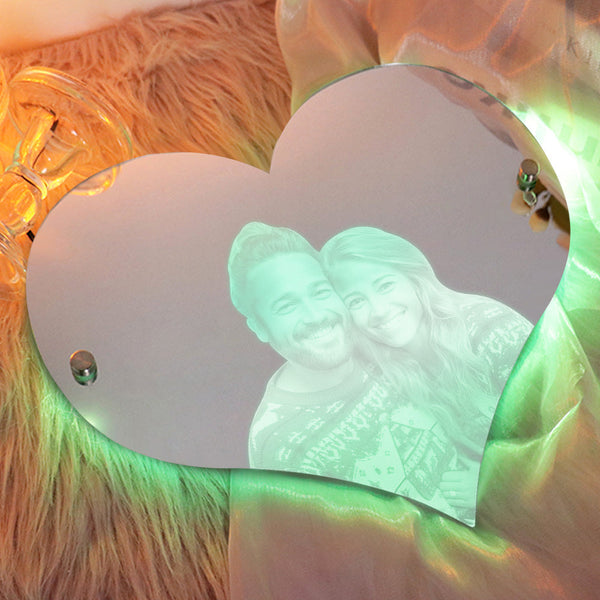 Personalized Heart Shaped Photo Led Mirror Light Couple Gift