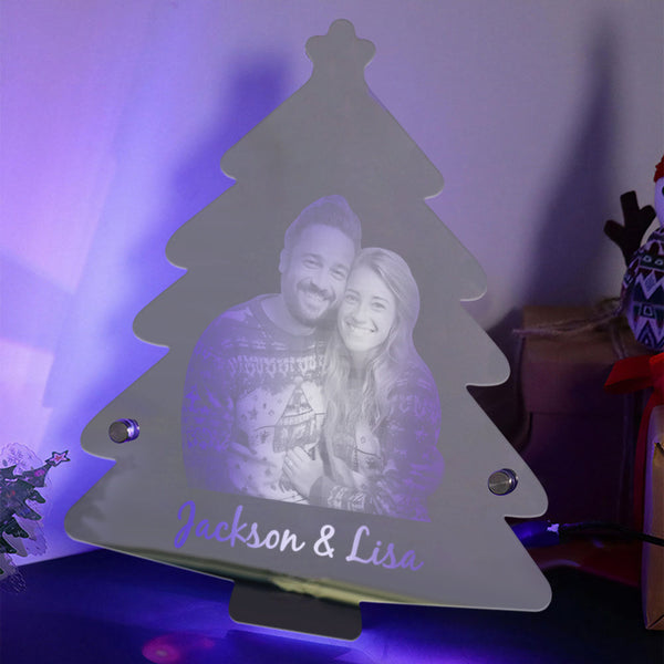 Personalized Photo Name Christmas Tree Mirror Lights Couple Gift