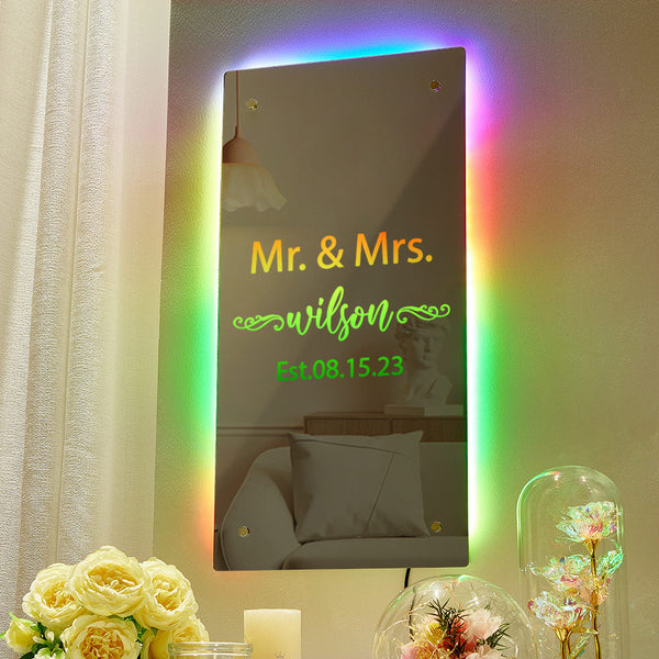 Valentine's Day Gift Mr and Mrs Personalized Name Mirror Light Gift for Couple