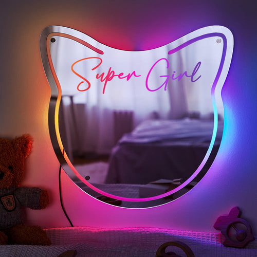 Custom Name Mirror Light Cat Colorful Lights Home Gift - SantaSocks