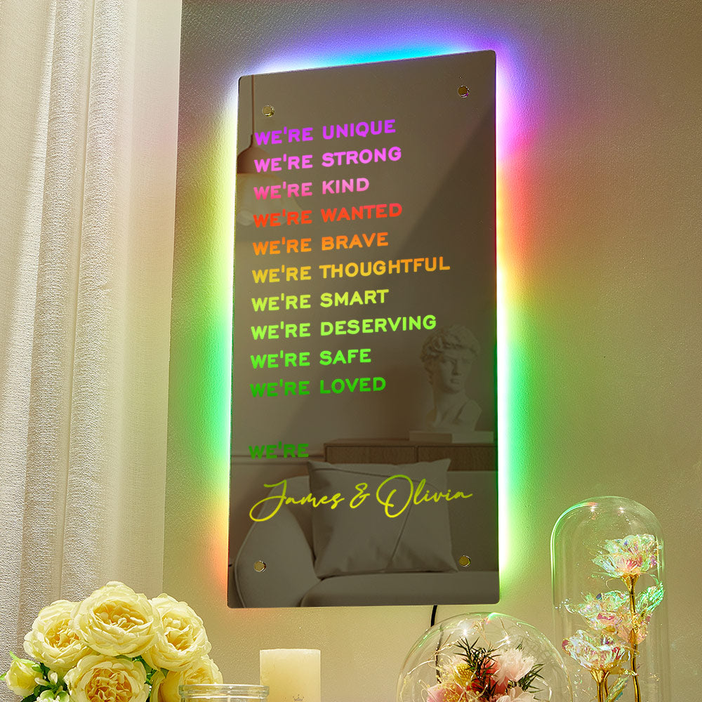 Valentine's Day Gift WE ARE Personalized Name Mirror Light Light Up Colorful Bedroom Lamp Gift for Couple