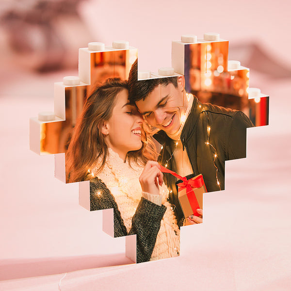 Valentine's Day Personalized Building Brick Heart Custom Photo Block Toy Home Decor for Couple